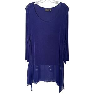 Chico's Travelers Royal Blue Slinky Knit Chiffon Trim Tunic Top Sz 3